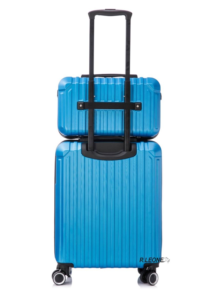 R.Leone Valigia Ryanair 55x40x20 cm + 40x20x25 cm 1pezzo a Set 2 Pezzi Trolley Bagaglio a mano 4 Ruote e Beauty Case in ABS 2208 2