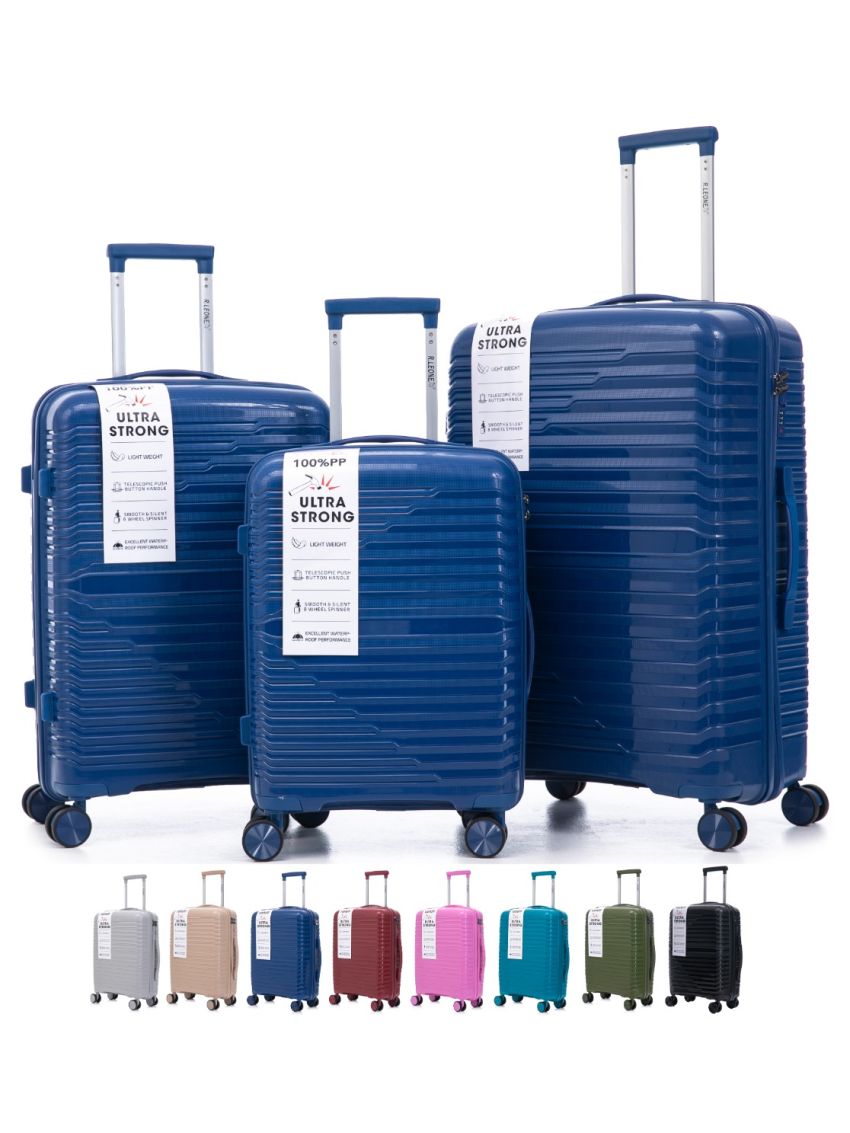 R.Leone Valigia da 1 Fino a Set 3 Bagaglio a mano 55x40x20 Ryanair, Medio, Grande Ultra Strong Antiurto Resistente Trolley rigido leggero 8 ruote in Polipropilene 6080