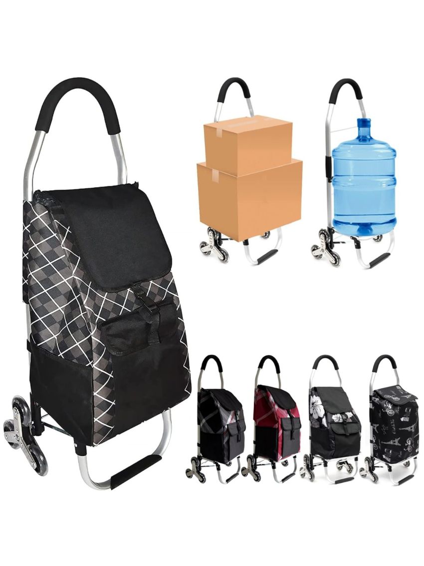 Carrello spesa 3 Ruota per scale con robusto telaio in alluminio e borsa in tela impermeabile rimovibile ideale per lo shopping comodo e pratico D016A