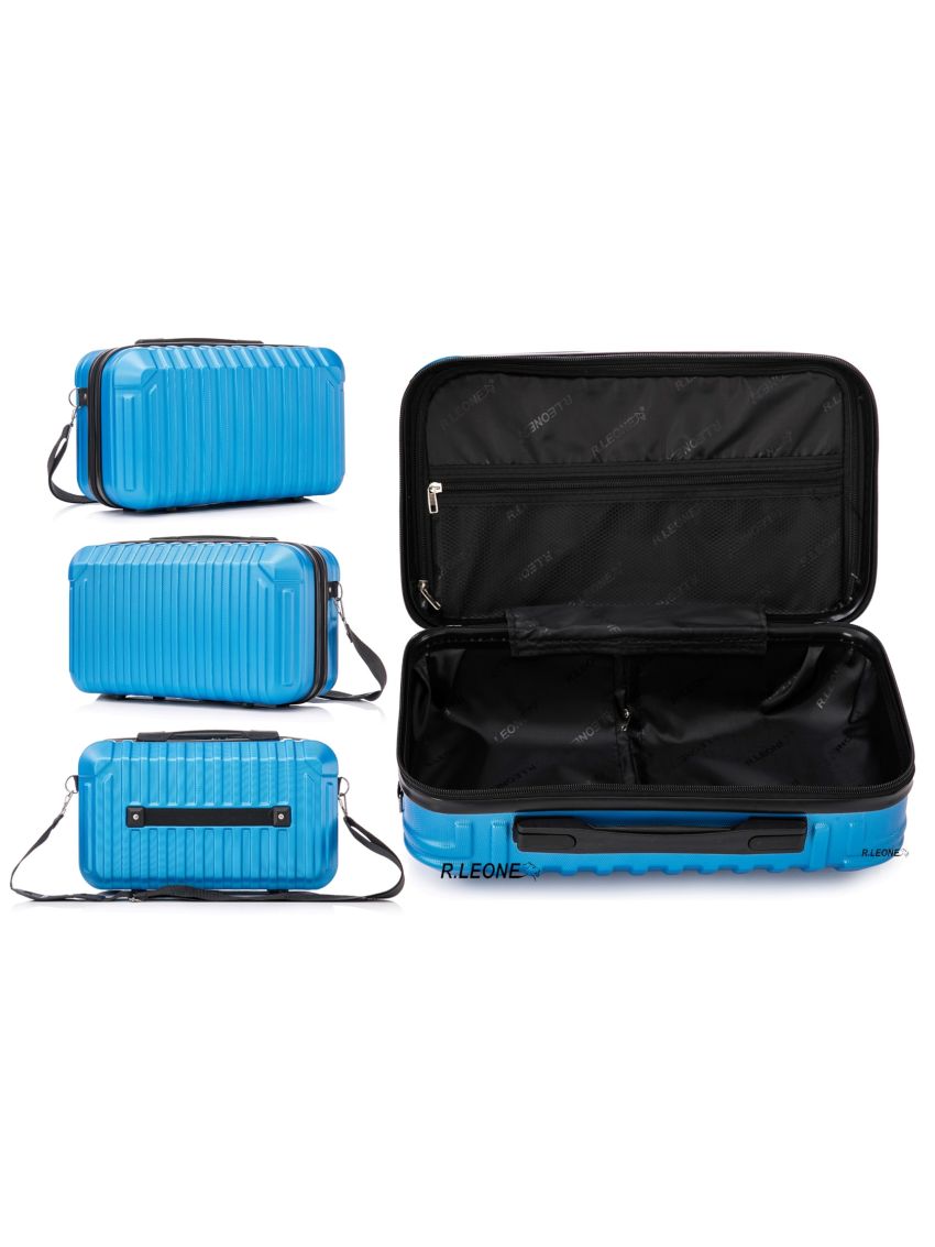  R.Leone Valigia Ryanair 55x40x20 cm + 40x20x25 cm 1pezzo a  Set 2 Pezzi Trolley Bagaglio a mano 4 Ruote e Beauty Case in ABS 2208 1