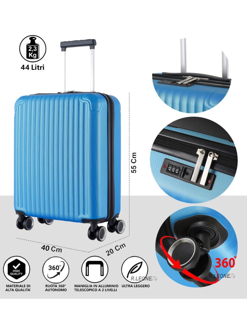 Valigia Ryanair 55x40x20 cm + 40x20x25 cm 1pezzo o Set 2 Pezzi Trolley Bagaglio a mano 4 Ruote e Beauty Case in ABS 999 1