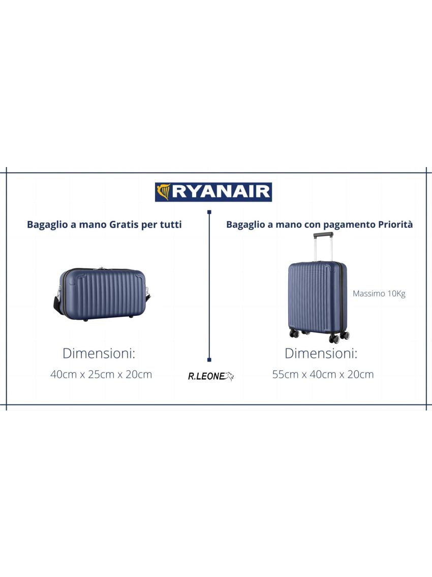 Valigia Ryanair 55x40x20 cm + 40x20x25 cm 1pezzo o Set 2 Pezzi Trolley Bagaglio a mano 4 Ruote e Beauty Case in ABS 999 1