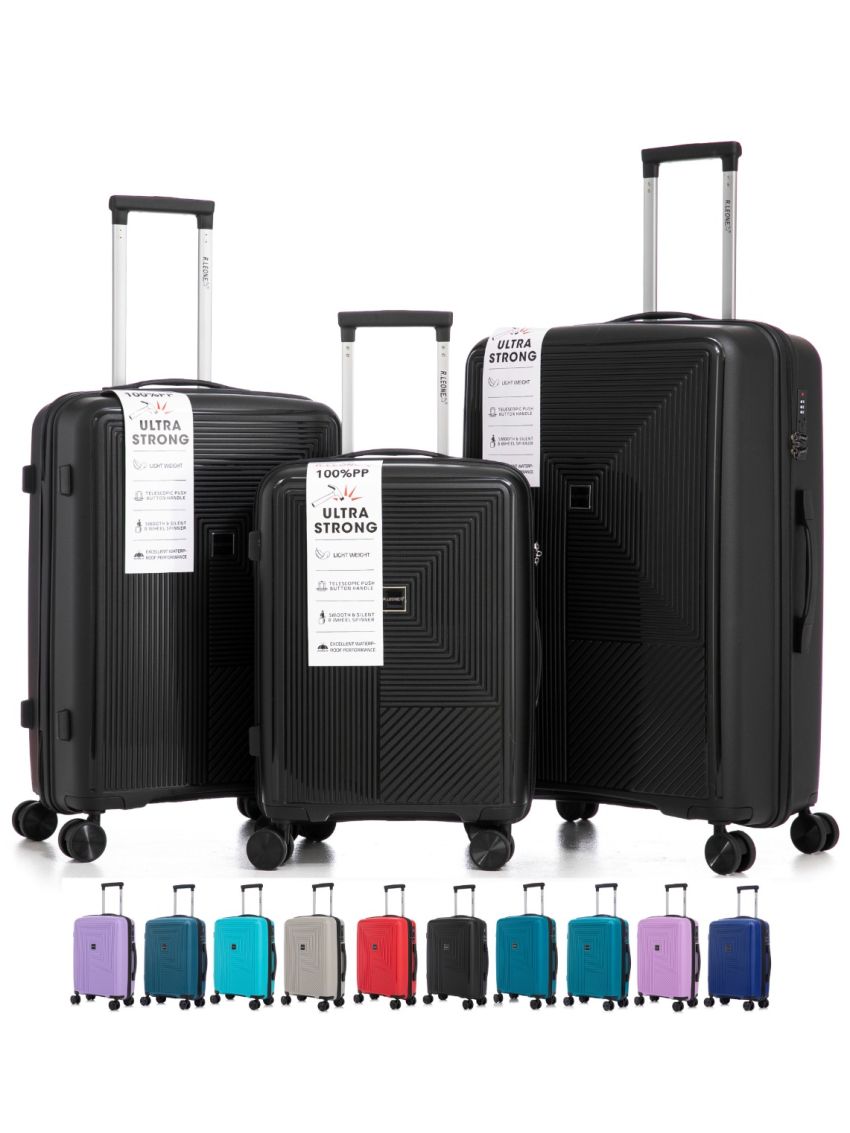 R.Leone Valigia da 1 Fino a Set 3 Bagaglio a mano 55x40x20 Ryanair, Medio, Grande Ultra Strong Antiurto Trolley leggero 8 ruote Polipropilene 9188