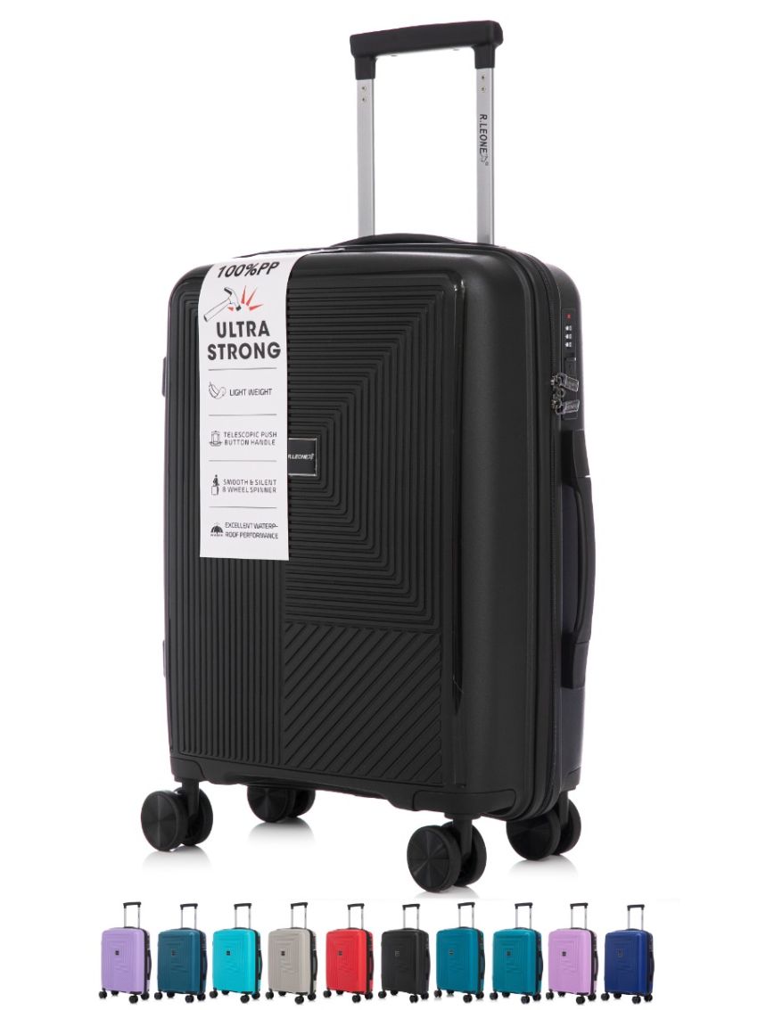 R.Leone Valigia da 1 Fino a Set 3 Bagaglio a mano 55x40x20 Ryanair, Medio, Grande Ultra Strong Antiurto Trolley leggero 8 ruote Polipropilene 9188