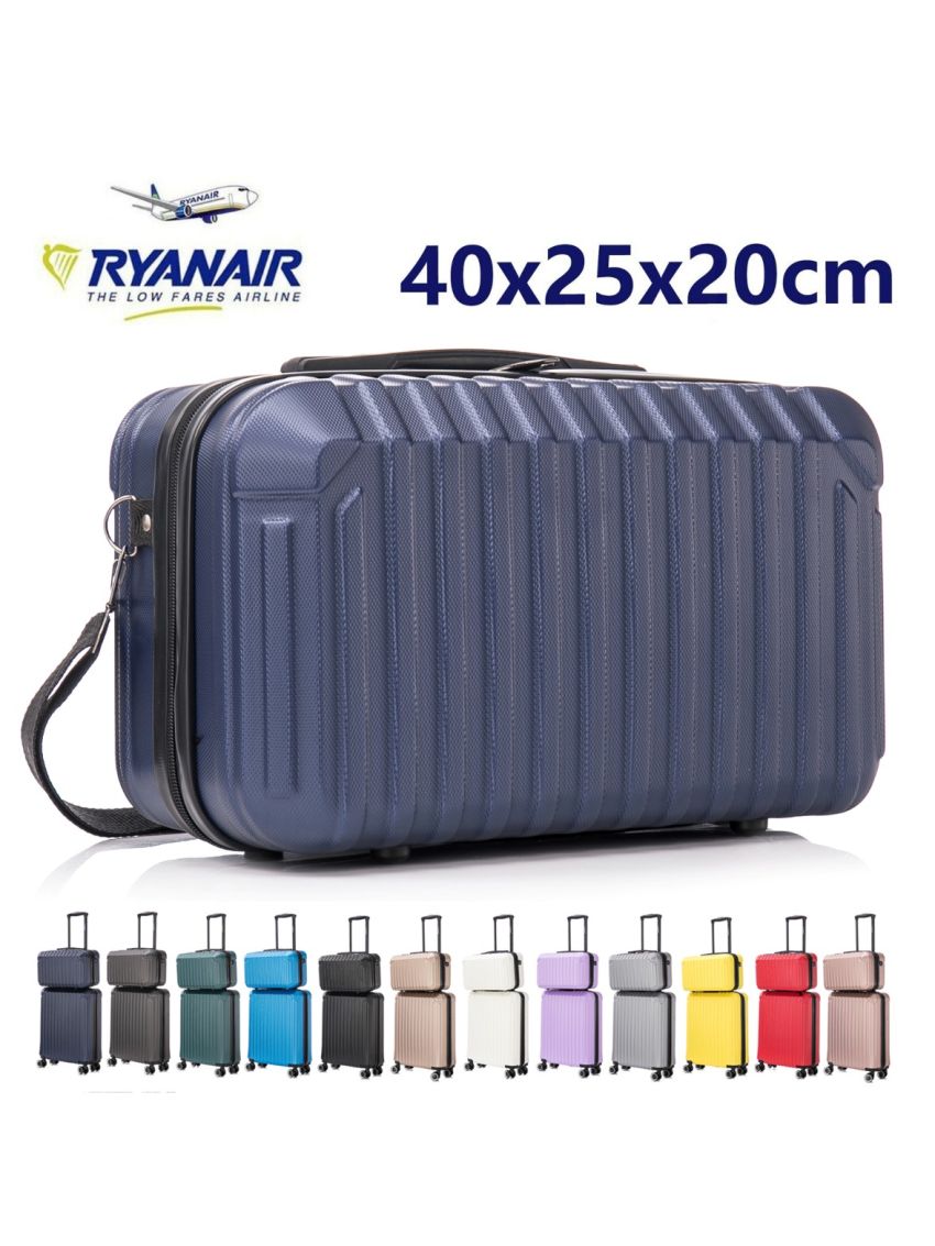 R.Leone Valigia Ryanair 55x40x20 cm + 40x20x25 cm 1pezzo a Set 2 Pezzi Trolley Bagaglio a mano 4 Ruote e Beauty Case in ABS 2208 2