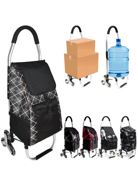 Carrello spesa 3 Ruota per scale con robusto telaio in alluminio e borsa in tela impermeabile rimovibile ideale per lo shopping comodo e pratico D016A