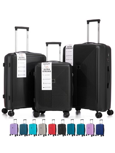 R.Leone Valigia da 1 Fino a Set 3 Bagaglio a mano 55x40x20 Ryanair, Medio, Grande Ultra Strong Antiurto Trolley leggero 8 ruote Polipropilene 9188